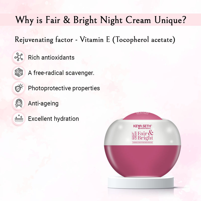 Fair & Bright Serum + Day Cream + Night Cream Overnight Repair & Fairness Treatment kit, Fairness Treatment, Skin Care, Keya Seth Aromatherapy