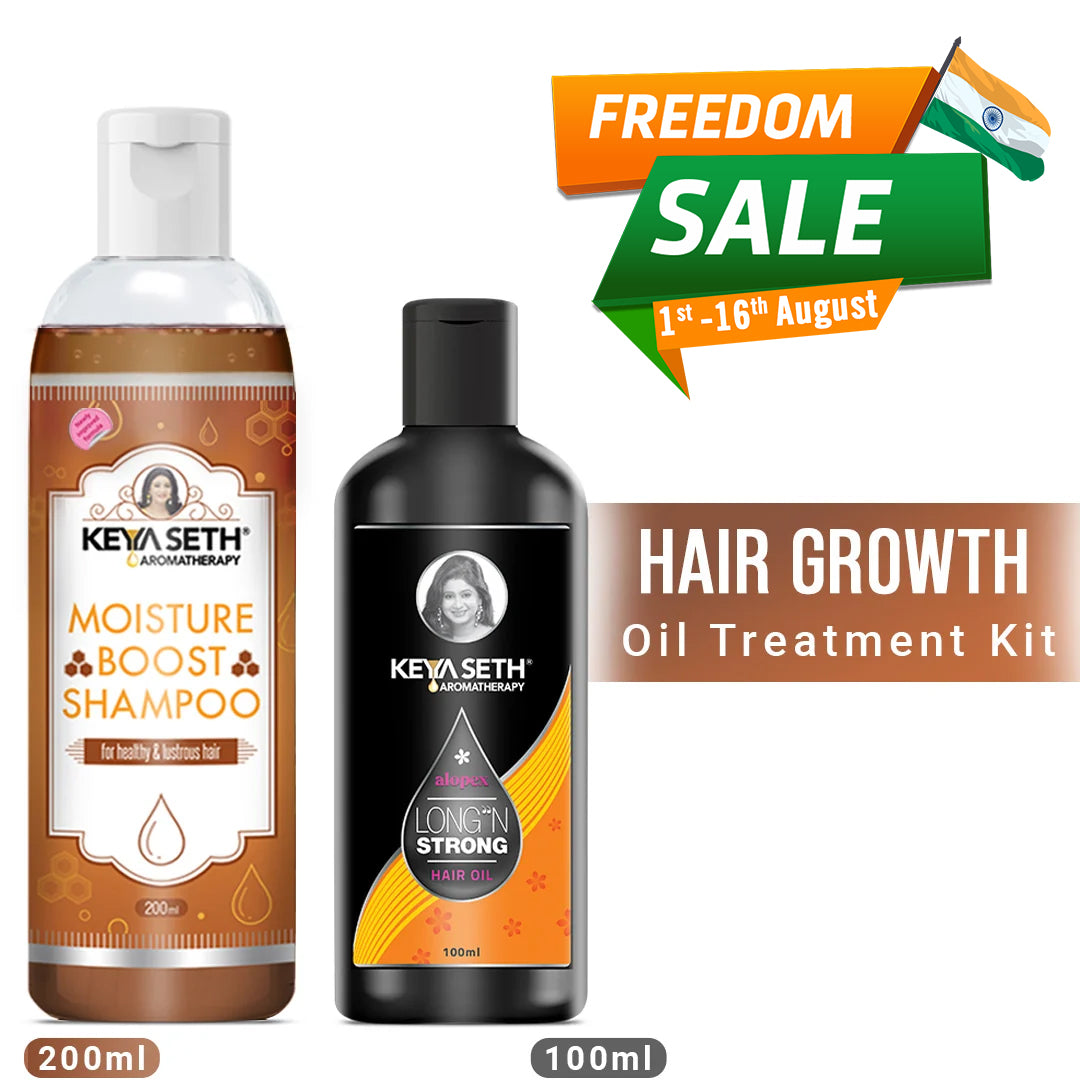 Hair Growth Oil Treatment Kit – Moisture Boost Shampoo & Alopex Long N Strong Hair Oil with Rosemary, Tea Tree, Honey & Provitamin B5 for Hydration, Strength & Hair Growth - Keya Seth Aromatherapy