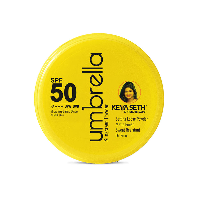 Umbrella Sunscreen Powder SPF 50 with PA+++ UV Protection, Sweat Resistant Formula, Micronized Zinc Oxide for Oily Skin - Keya Seth Aromatherapy