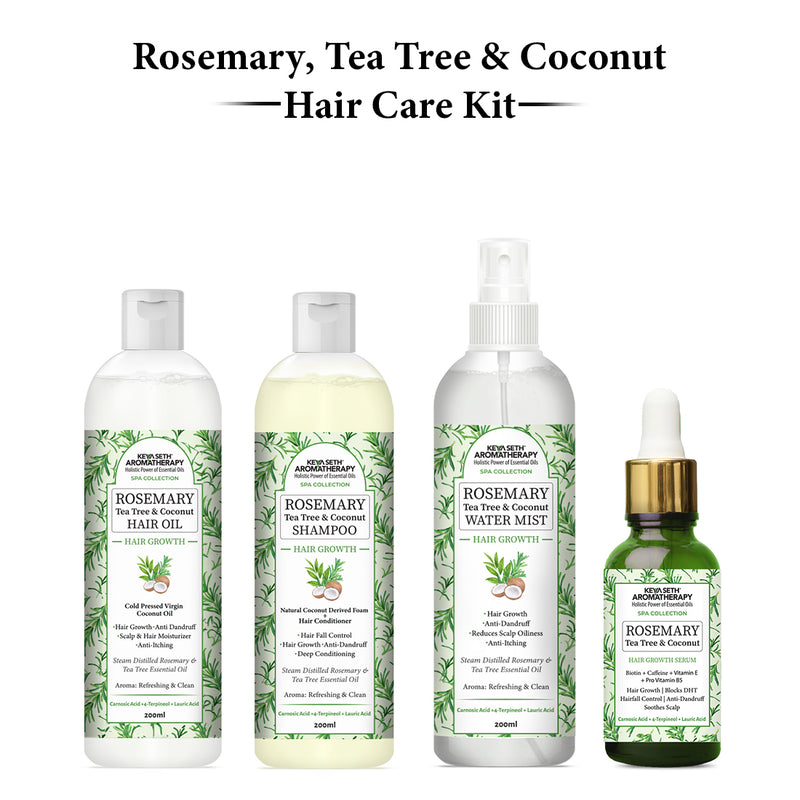 Rosemary Hair Growth Treatment Kit for Dry Hair- Rosemary Hair Serum, Hair Oil, Shampoo, Water Mist to Reduce Itching, Oiliness, Flakes & Hair Fall - Keya Seth Aromatherapy