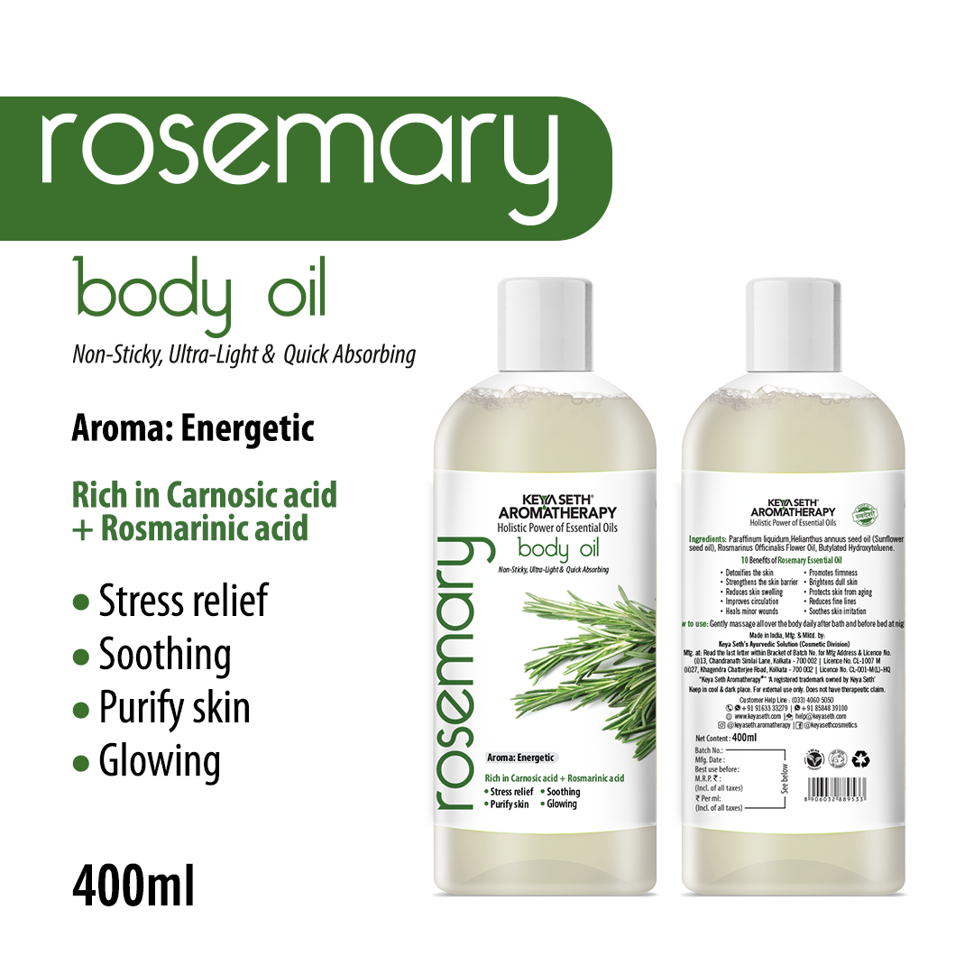 Rosemary Body Oil –  Stress Relieving, Anti-Ageing & Soothing For Glowing Skin; Non-Sticky, Quick-Absorbing