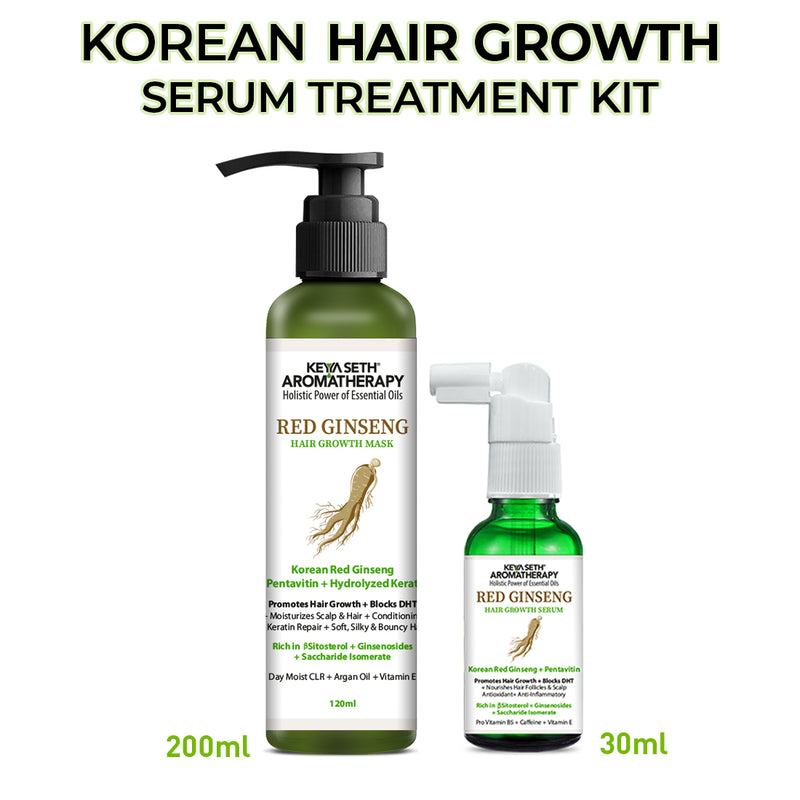 Korean Hair Growth Serum Treatment Kit – Mild Foaming Shampoo & Hair Serum with Red Ginseng, Caffeine, Pentavitin & Vitamin E for Hair Fall Control, DHT Block & Scalp Nourishment - Keya Seth Aromatherapy