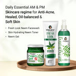 Neem Essential Skin Care Routine Kit for Oily & Acne Prone Skin for Men & Women I Facewash + Gel Moisturizer + Toner with Neem & Tulsi.