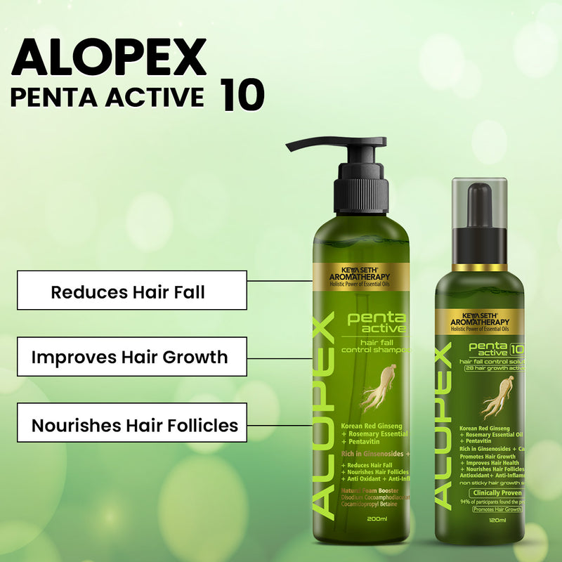 Alopex Penta Active New Hair Growth & Hair Fall Control Treatment Kit, Clinically Proven Results, DHT Blocker,Enriched with Korean Red Ginseng, Biotin & Vitamin E, For Men & Women - Keya Seth Aromatherapy