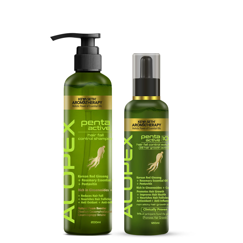Alopex Penta Hair Growth Serum Treatment Kit – Shampoo & Solution with Korean Red Ginseng, Rosemary & Pentavitin for Hair Fall Control & Scalp Nourishment - Keya Seth Aromatherapy