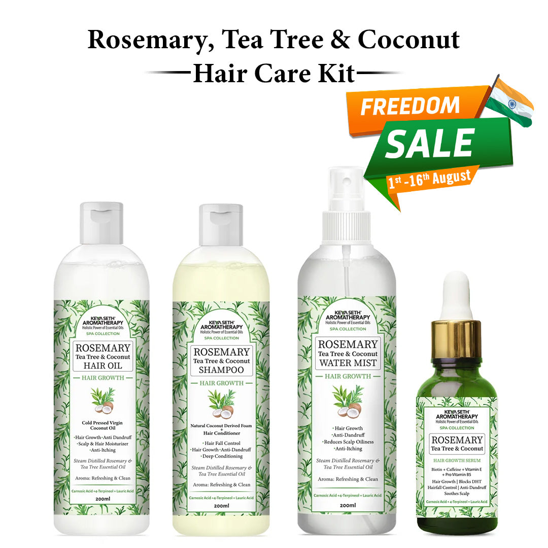 Rosemary Hair Growth Treatment Kit for Dry Hair- Rosemary Hair Serum, Hair Oil, Shampoo, Water Mist to Reduce Itching, Oiliness, Flakes & Hair Fall - Keya Seth Aromatherapy