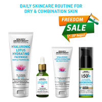 Daily Skincare Routine for Dry & Combination Skin – Hyaluronic Lotus Face Wash, 1.5% Hydrating Serum, Gel Moisturizer with 2% Pentavitin & SPF 50 PA+++ Sunscreen for Intense Hydration and Skin Barrier Repair