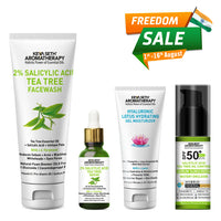 Daily Skincare Routine for Oily & Acne-Prone Skin - 2% Salicylic Acid Tea Tree Facewash & Serum with BHA, Vitamin E & B5 + 2% Pentavitin Moisturizer + Salicylic Tea Tree Oil Control Serum Mineral Sunscreen SPF 50 PA+++