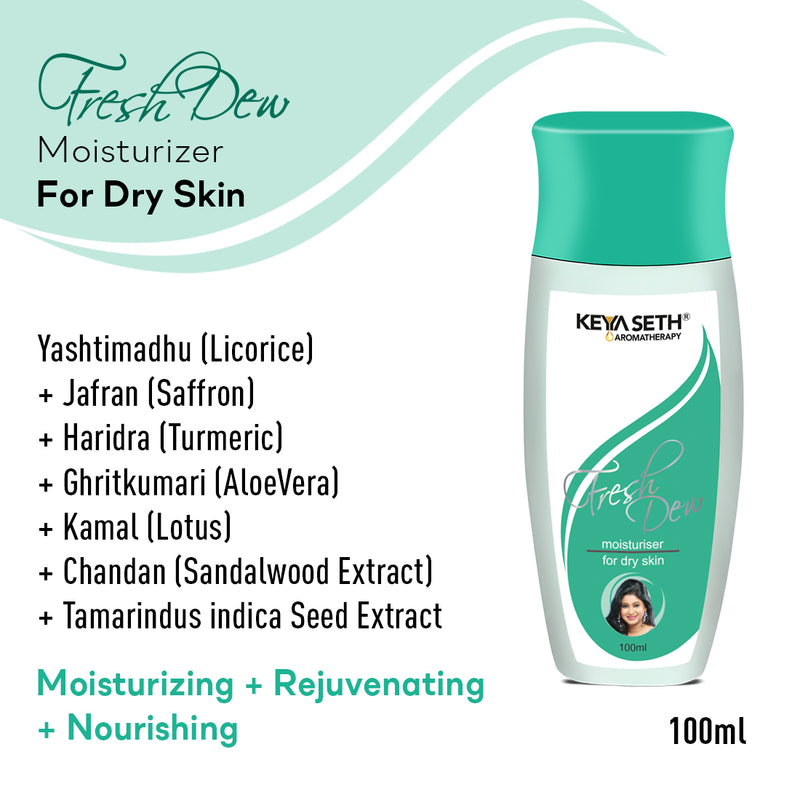 Fresh Dew Daily Face Moisturizer Quick Absorbing Non-Sticky, Flawless Skin Lotion for Dry Skin - Keya Seth Aromatherapy