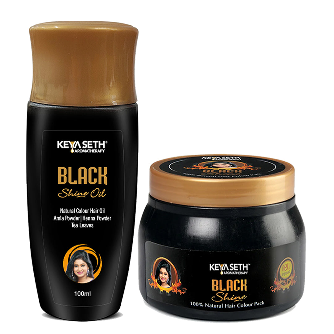 Complete Hair Colour Combo - Black Shine Oil & Black Shine Pack, Natural Dye, Long-Lasting, Nourishes & Protects, Men & Women