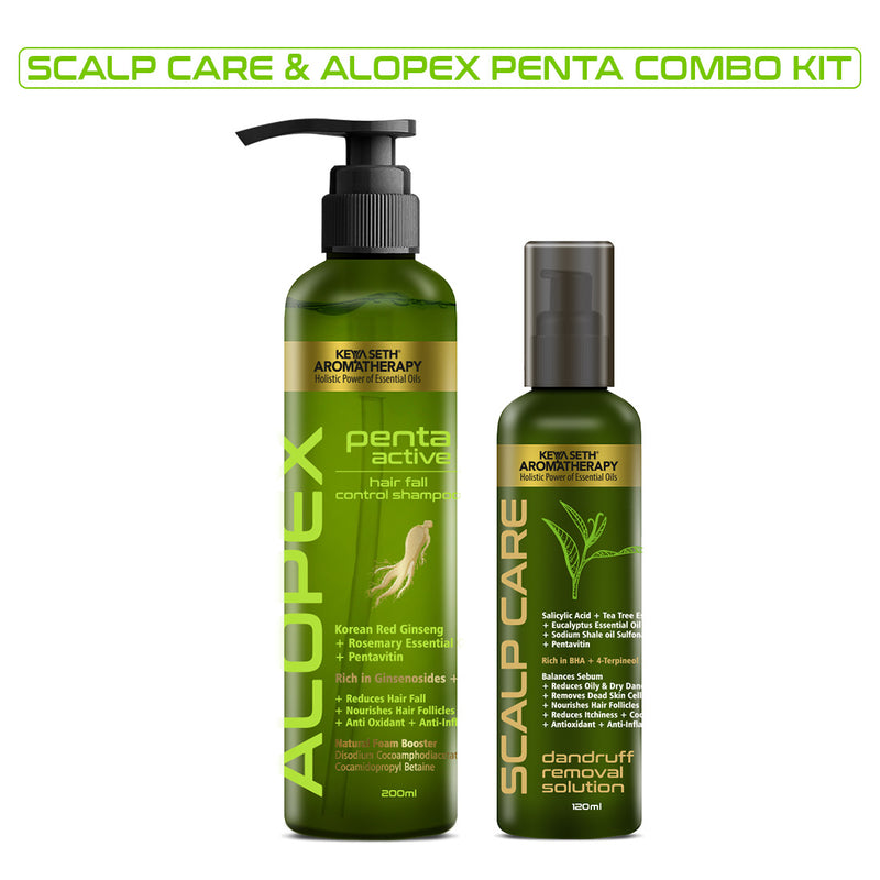 Hair Fall Treatment Kit For Dandruff- Alopex Penta Shampoo, Scalp Care Solution, Fights Dandruff & Itchiness, New Hair Growth - Keya Seth Aromatherapy