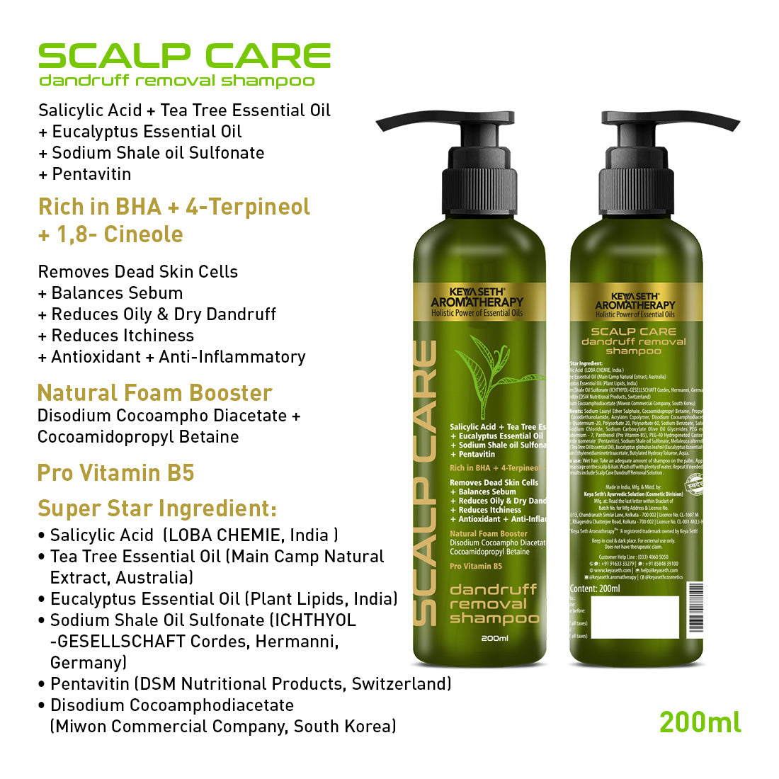 Monsoon Haircare Kit, Scalp Care Dandruff Removal Shampoo & Solution, Alopex Penta Active 10 Solution, Fights Dandruff & Itchiness, Soothes, New Hair Growth - Keya Seth Aromatherapy