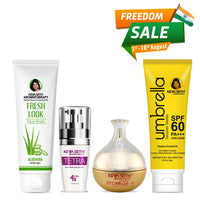 Restorative Skincare Routine for Aging Skin – Aloe Vera Facewash, Tetra Serum, Stopage V Cream & Umbrella SPF 60 for Anti-Aging, Brightening & Protection