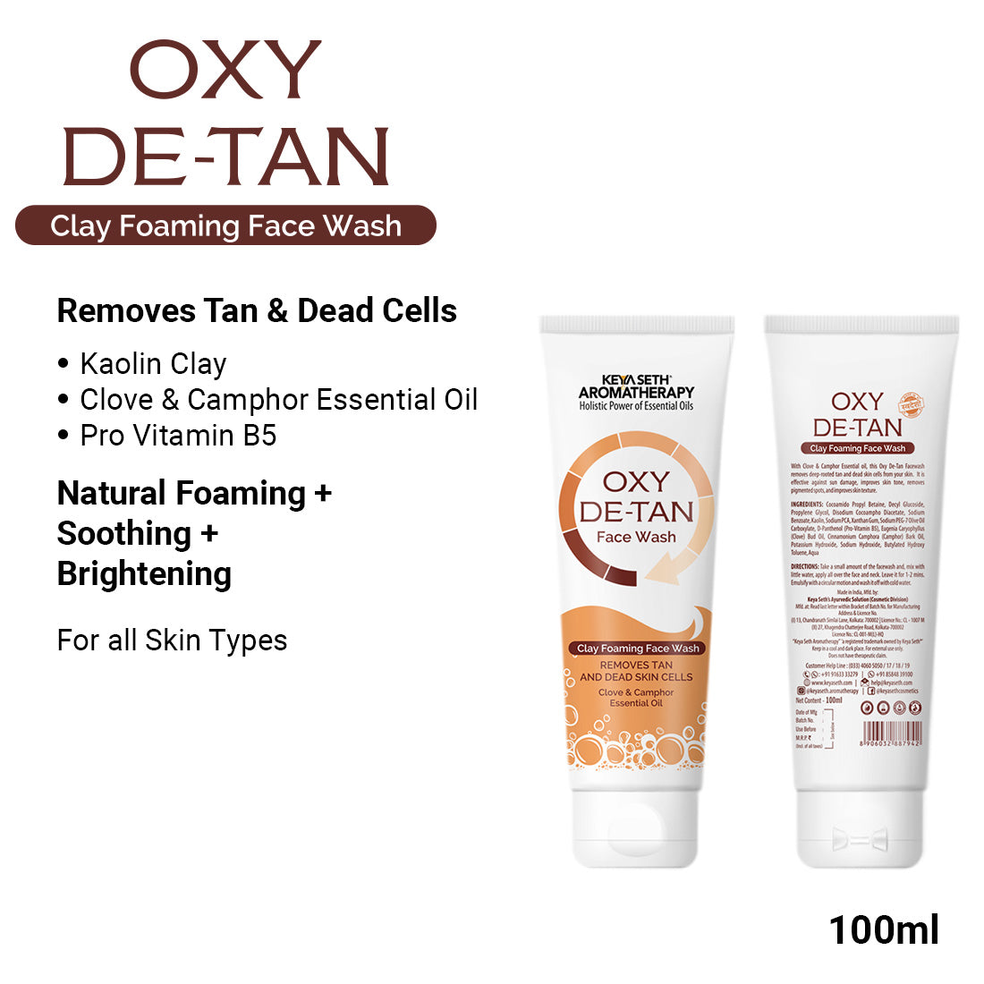 Tan Removal Skincare Routine – Facewash, Serum, Face Pack & SPF 60 to Exfoliate, Brighten, Fade Tan, Dark Spots & Protect from Sun Damage - Keya Seth Aromatherapy