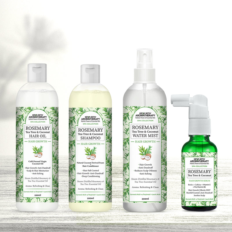 Rosemary Essential Oil DIY Hair Growth Kit for Hair Regrowth, Dandruff Control, Scalp Nourishment, Itchy Scalp Relief & Frizz Reduction - Keya Seth Aromatherapy