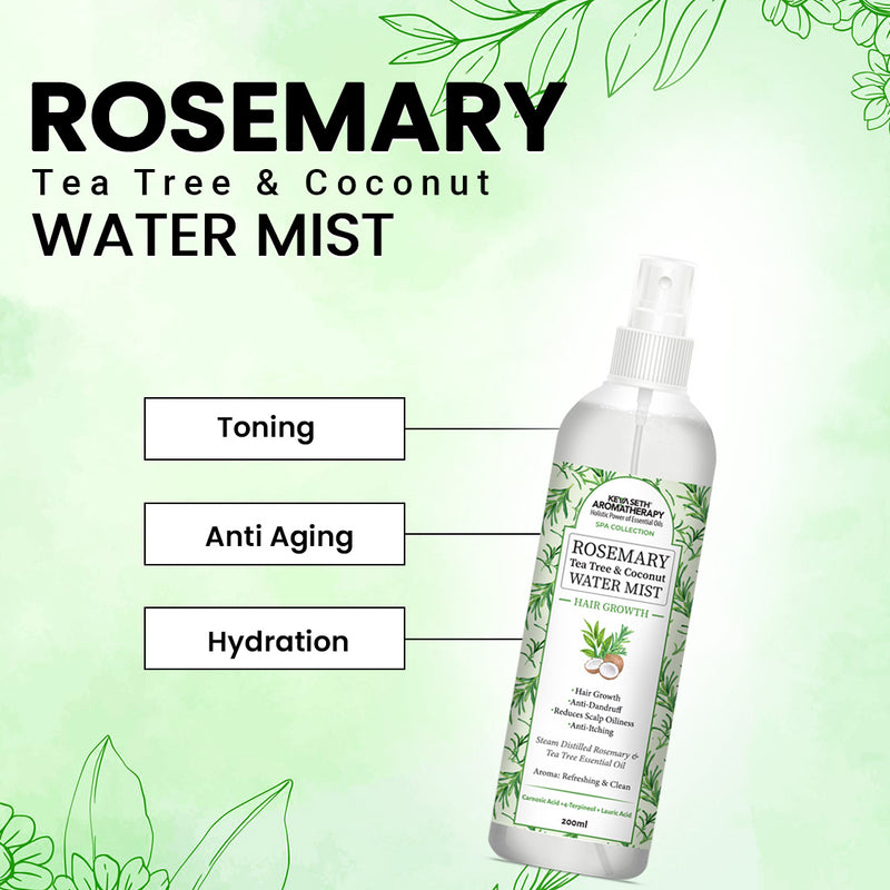 Rosemary Tea Tree Coconut Water Mist Spray,Hair Growth,Reduces Dandruff Scalp Itching & Oiliness,Steam Distilled Essential Oil - Keya Seth Aromatherapy