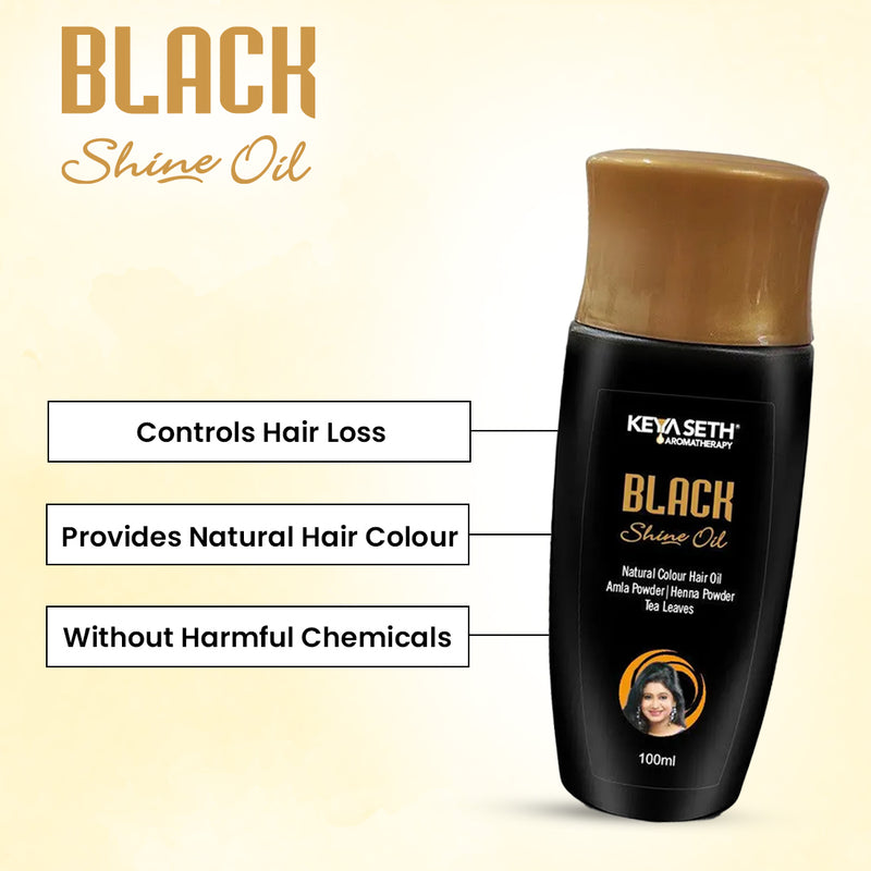 Black Shine Oil, Natural Hair Color for Gray & White Hair with Essential Oil & Herbs Extract for Men & Women- Ammonia Free, Hydrogen Peroxide Free - Keya Seth Aromatherapy