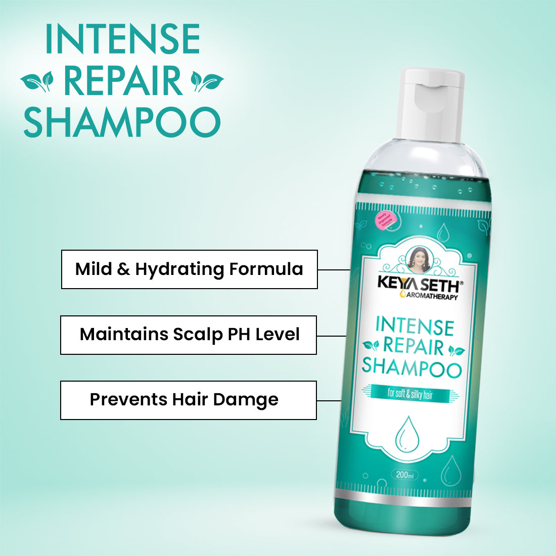 Intense Repair Shampoo for Dry Damaged Hair- Softens, Nourishes & Strengthens Hair with Pro -Vitamin B5 & Geranium Oil - Keya Seth Aromatherapy