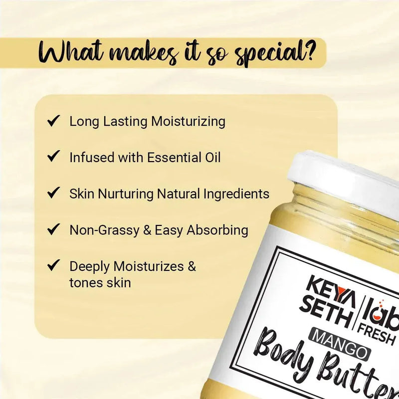 Lab Fresh Mango Body Butter Enriched with Rose & Geranium Oil for Long Last Moisturization & Nourishment for Men & Women All Skin Types