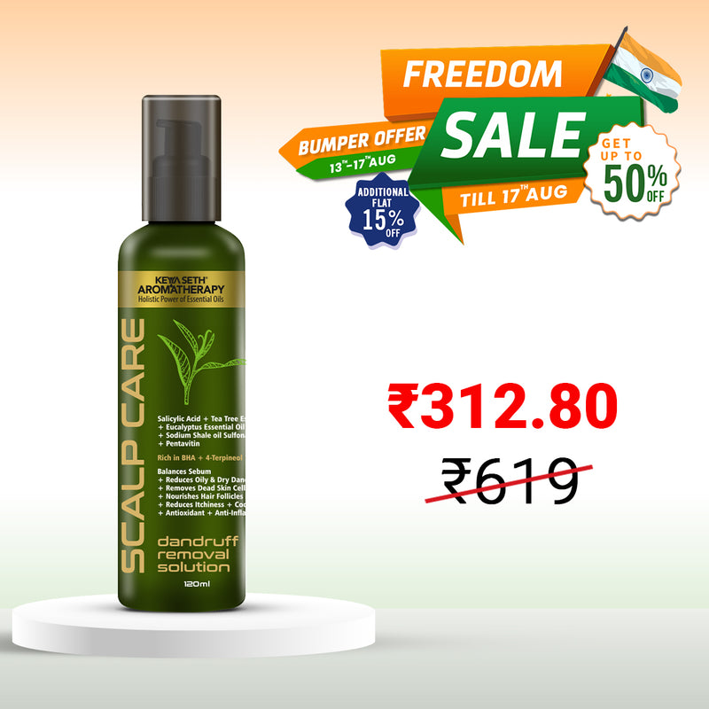 Scalp care Dandruff Removal Solution with Salicylic Acid, Tea Tree & Eucalyptus Oil,Reduces Dandruff & Flakes, Soothes Itchy scalp & Nourishes Hair - Keya Seth Aromatherapy
