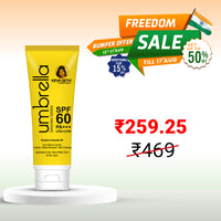 अम्ब्रेला सनस्क्रीन सॉल्यूशन SPF 60, ब्रॉड स्पेक्ट्रम प्रोटेक्शन, कोई सफ़ेद कास्ट नहीं, रास्पबेरी ऑयल 100ml के साथ हल्के मैट फ़िनिश 