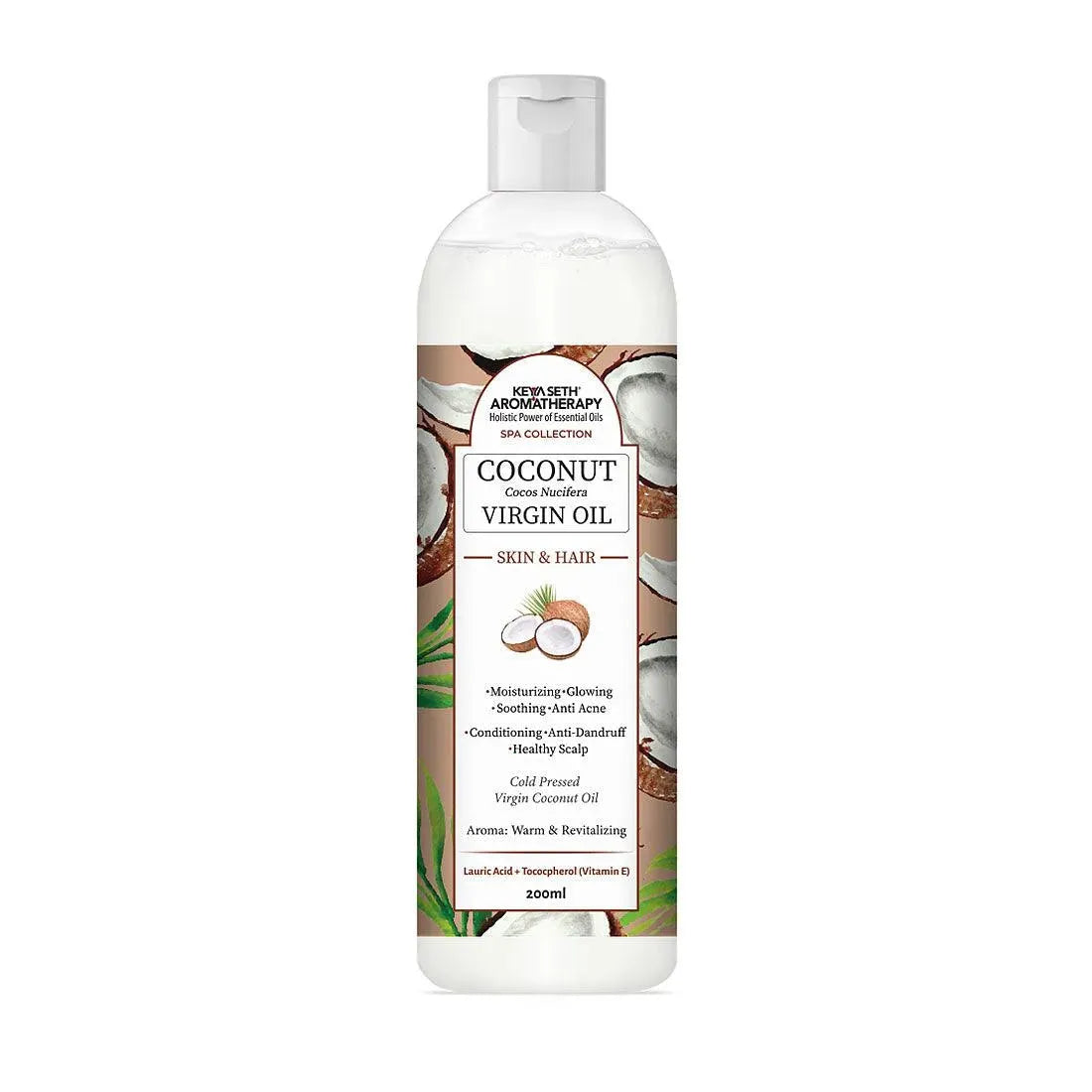 Free Virgin Coconut Oil, Skin & Hair, Cold Pressed, Moisturizing, Glowing, Soothing Nourishment Anti Dandruff, Rich in Lauric Acid & Vitamin E - Keya Seth Aromatherapy