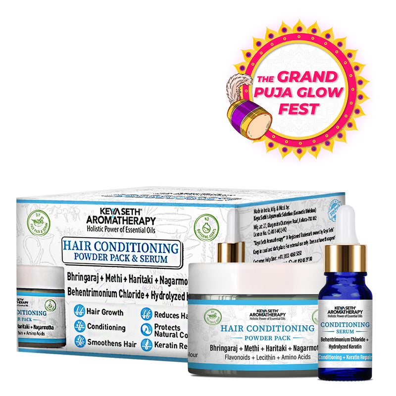 Hair Conditioning Powder Pack & Serum Mask Kit,Bhringaraj, Methi,Haritaki,Nagarmotha, Keratin Repair, Hair Growth - Keya Seth Aromatherapy