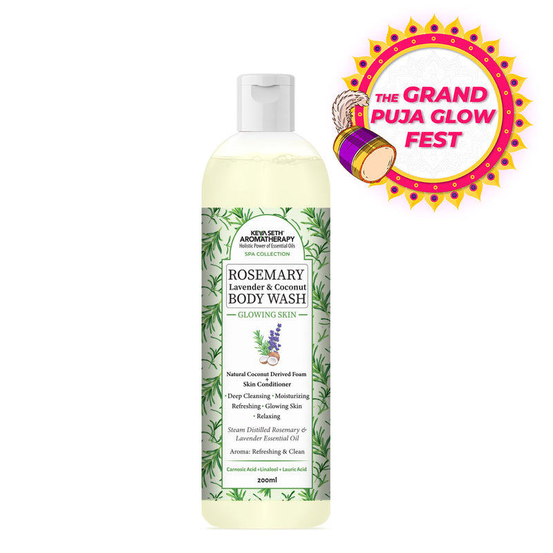 Rosemary Lavender Coconut Body Wash, Glowing Skin Moisturizing & Refreshing, Natural Coconut Derived Foaming + Conditioner, Essential Oil - Keya Seth Aromatherapy