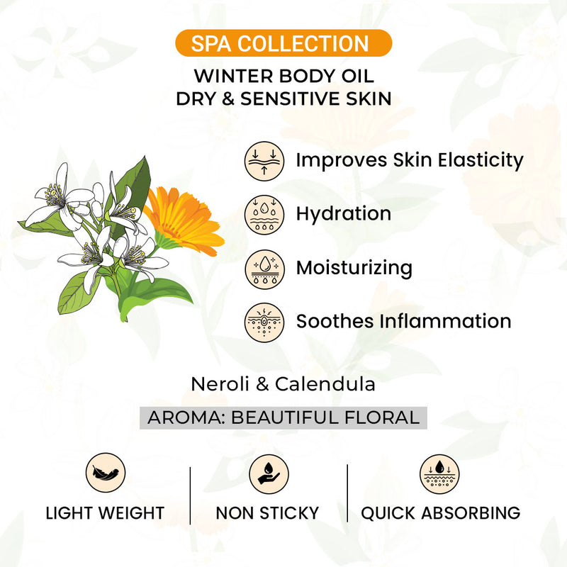 Neroli & Calendula Winter Body Oil for Dry & Sensitive Skin, Hydrating, Moisturizing, Soothes Inflammation, Improves Skin Elasticity Light, Non-Sticky