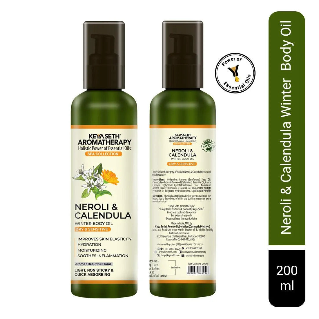 Neroli & Calendula Winter Body Oil for Dry & Sensitive Skin, Hydrating, Moisturizing, Soothes Inflammation, Improves Skin Elasticity Light, Non-Sticky - Keya Seth Aromatherapy