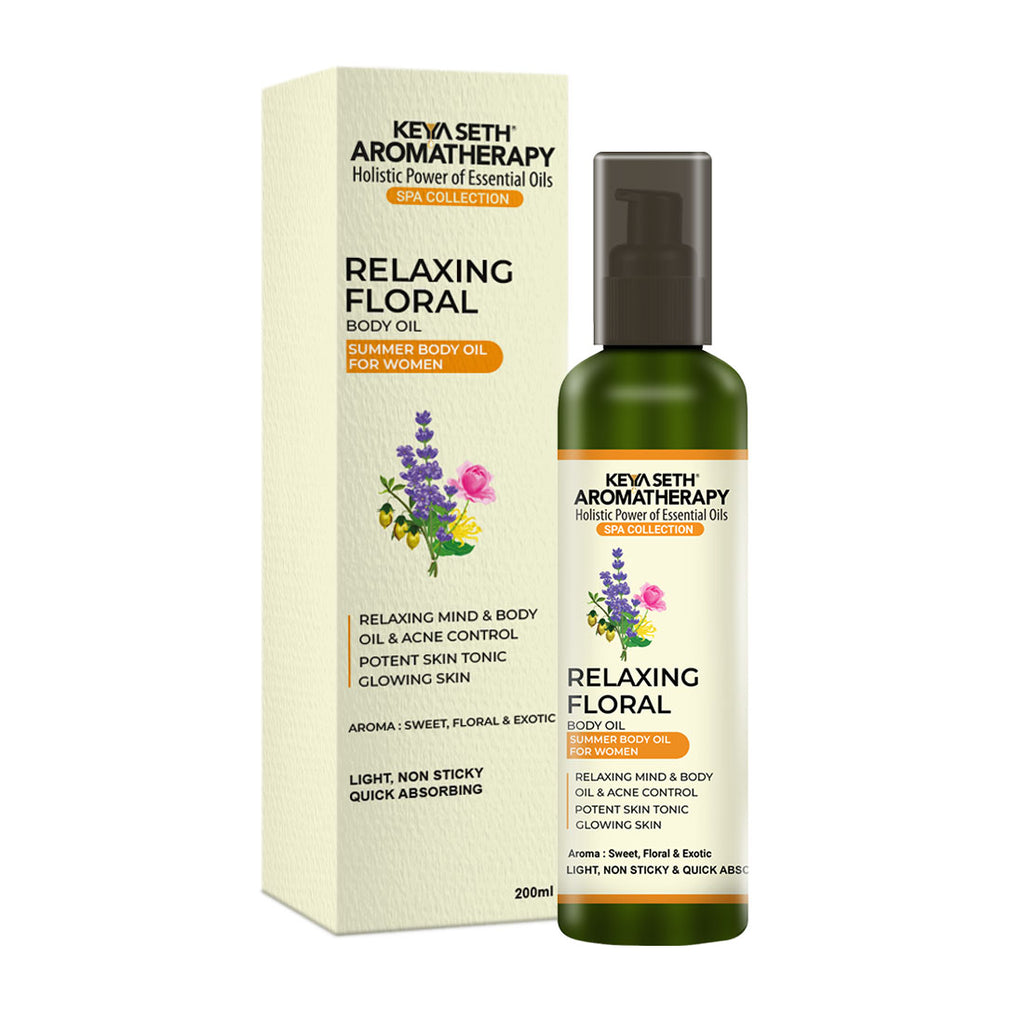 Relaxing Floral Summer Body Oil Non-Sticky & Quick Absorbing for Women, Potent Skin tonic for Glowing Skin, Oil & Acne Control, Relaxing Mind & Body, Body Oil, Keya Seth Aromatherapy