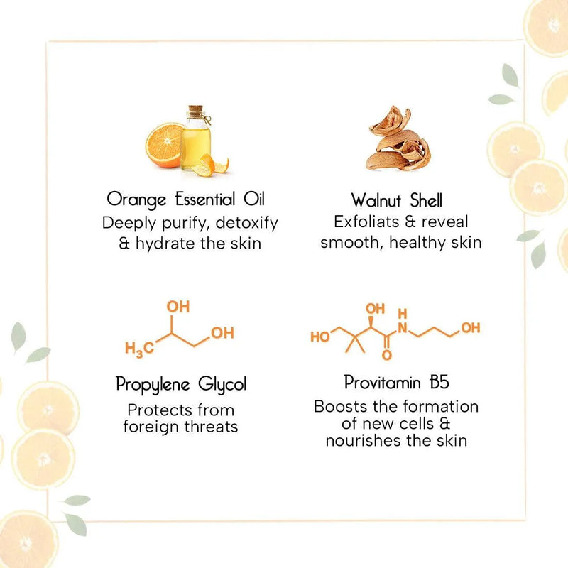 Orange Gel Scrub, Vitamin C Enriched, Walnut Shell, Natural Exfoliation, Removes Dead Cells, Brightening, Rejuvenating, Refreshing, Soothing & Detox