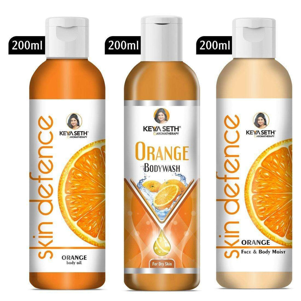 Complete Body Care Combo Enriched with Vitamin C, Orange Body wash 200ml + Skin Defence Orange Body oil 200ml + Orange Face & Body Moisturizer 200ml