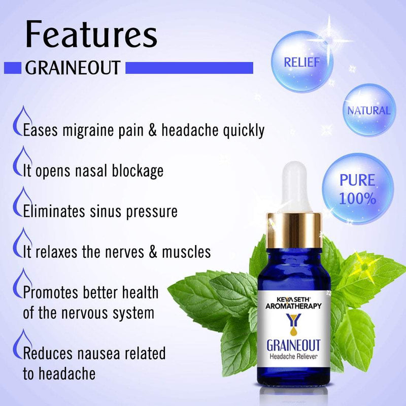 Graine Out-Migraine, Headache, Sinus, Relief Natural Therapeutic Essential Oil Blend of Eucalyptus, Peppermint & Aniseed