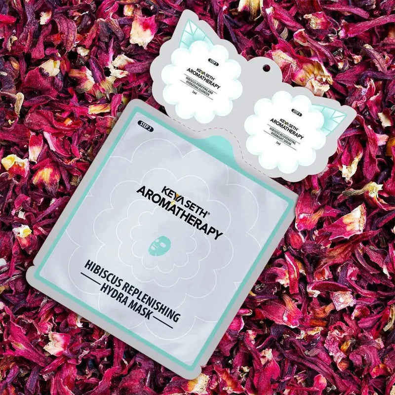 Hibiscus Replenishing Hydra 3-In-1 Facial Sheet Mask, Cleanser + Mask + Overnight Serum, Enriched with Hyaluronic Acid & Vitamin E