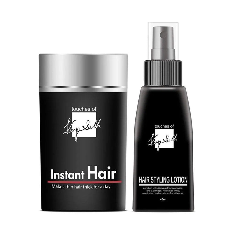 Instant Hair-Hair Building Fibers & Hair Styling Lotion for Studio Styling & Setting Combo Pack