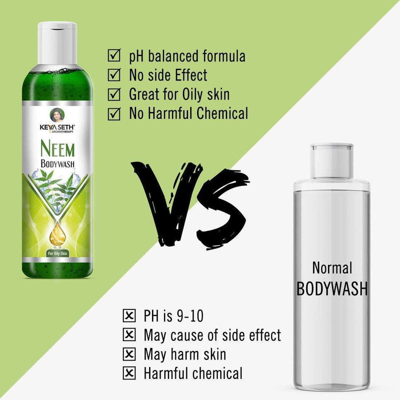 Neem Bodywash Gel Enriched with Pure Neem Essential Oil & Olive Extract -Natural Anti Acne & Pimple Unisex for Oily Skin