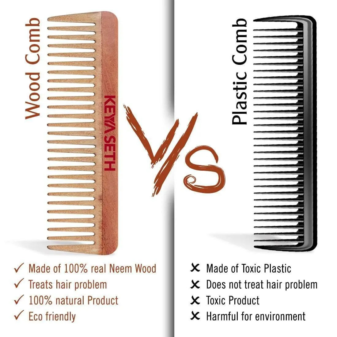 Neem Wooden Comb Wide Tooth for Hair Growth for Men & Women All Purpose Large Size Perfect Hair Setter. - Keya Seth Aromatherapy
