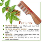 Neem Wooden Handle Comb Wide Tooth for Hair Growth for Men & Women