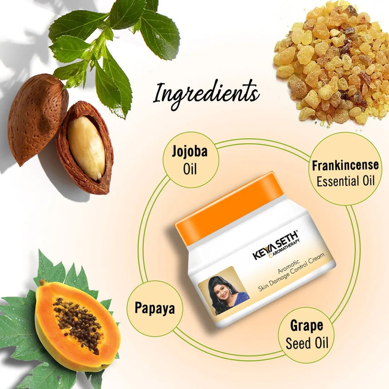 Skin Damage Control Cream + Serum-Repairs Skin Damage Suntan & Pollution, Fights Dullness-Uneven Skin Tone with Papaya Extract & Jojoba Oil